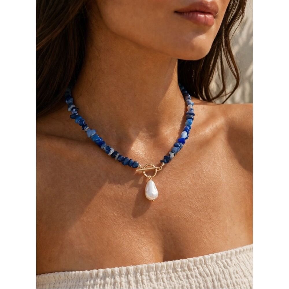 Blue Beaded Necklace N2112